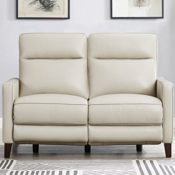 Ashby Power Headrest Zero Gravity Reclining Loveseat With Power Lumbar Beige Genuine Leather Wood Primary Living Space Medium Firm Tight Back Mid Century Modern Eucalyptus Square Arms Memory Foam