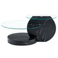 Modern And Practical Double Deck Round Table. Double Storage Space, Made Of Glass Tabletop And Mdf Table Legs. Suitable For Living Room And Bedroom And Dining Room. Black Mdf Glass