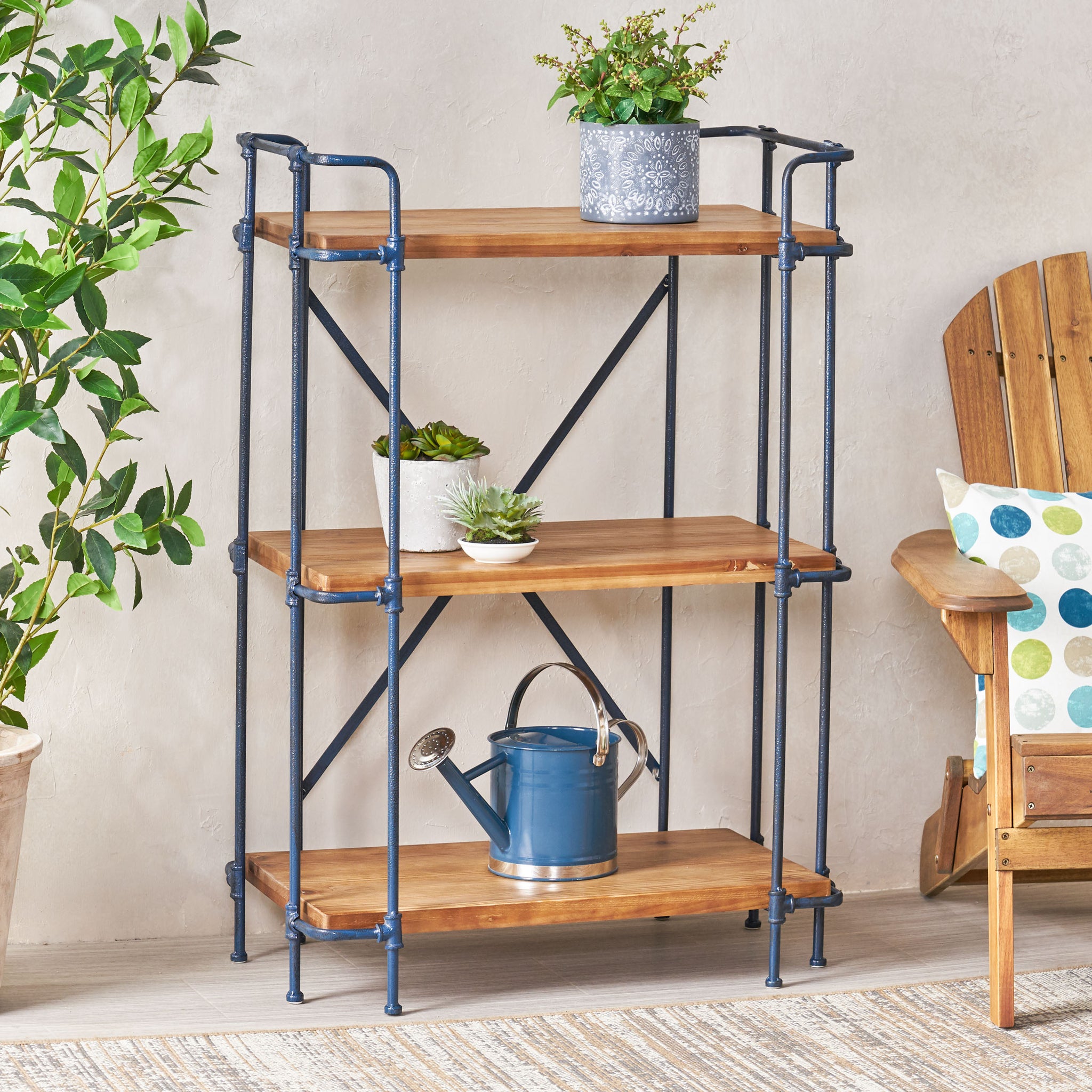 Yorktown 3 Shelf Bookcase Natural Metal & Wood