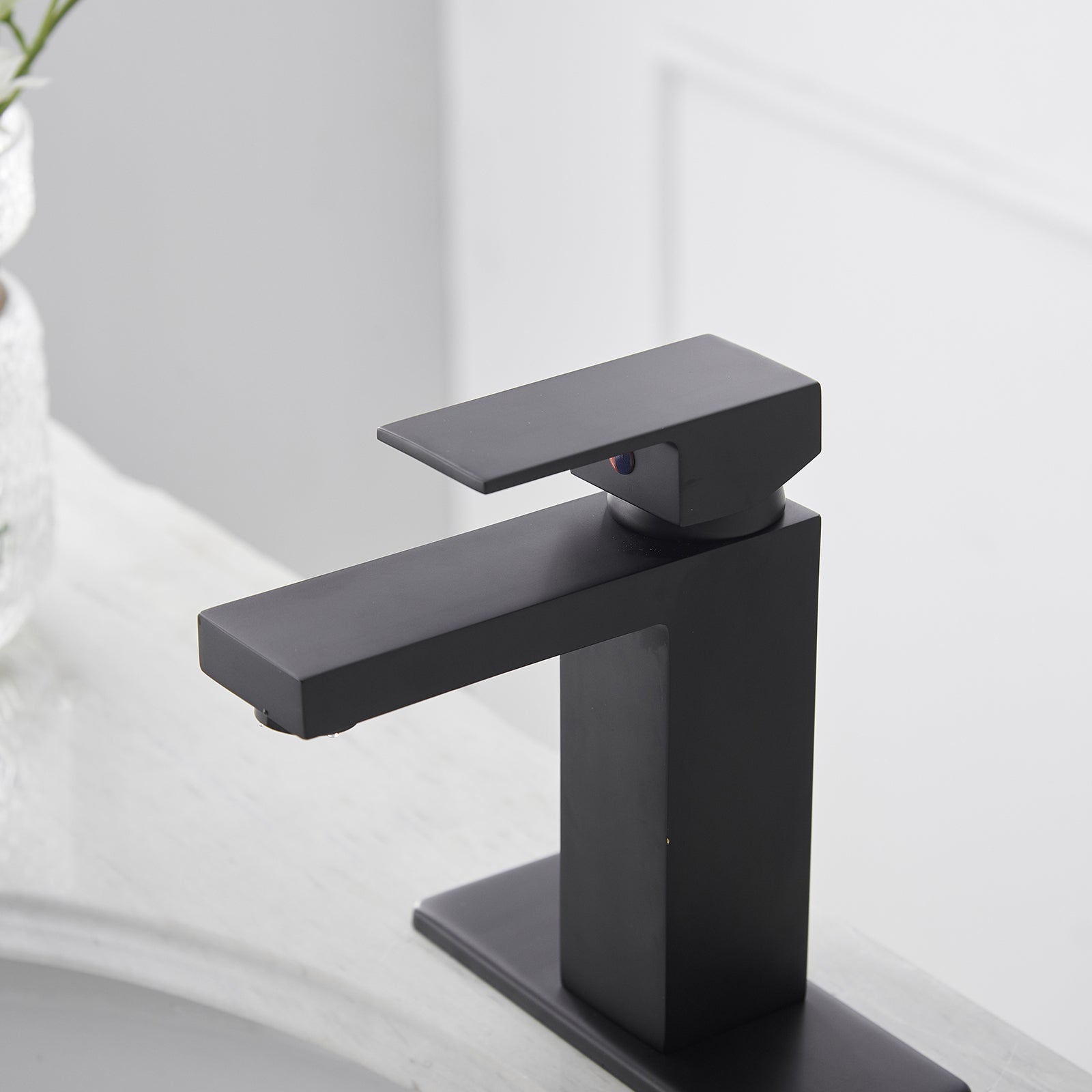 Matte Black Low Arc Single Handle Bathroom Sink Faucet With Drain Matte Black Brass