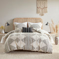 4 Piece Printed Duvet Cover Set With Throw Pillow Queen Black Ivory Polyester