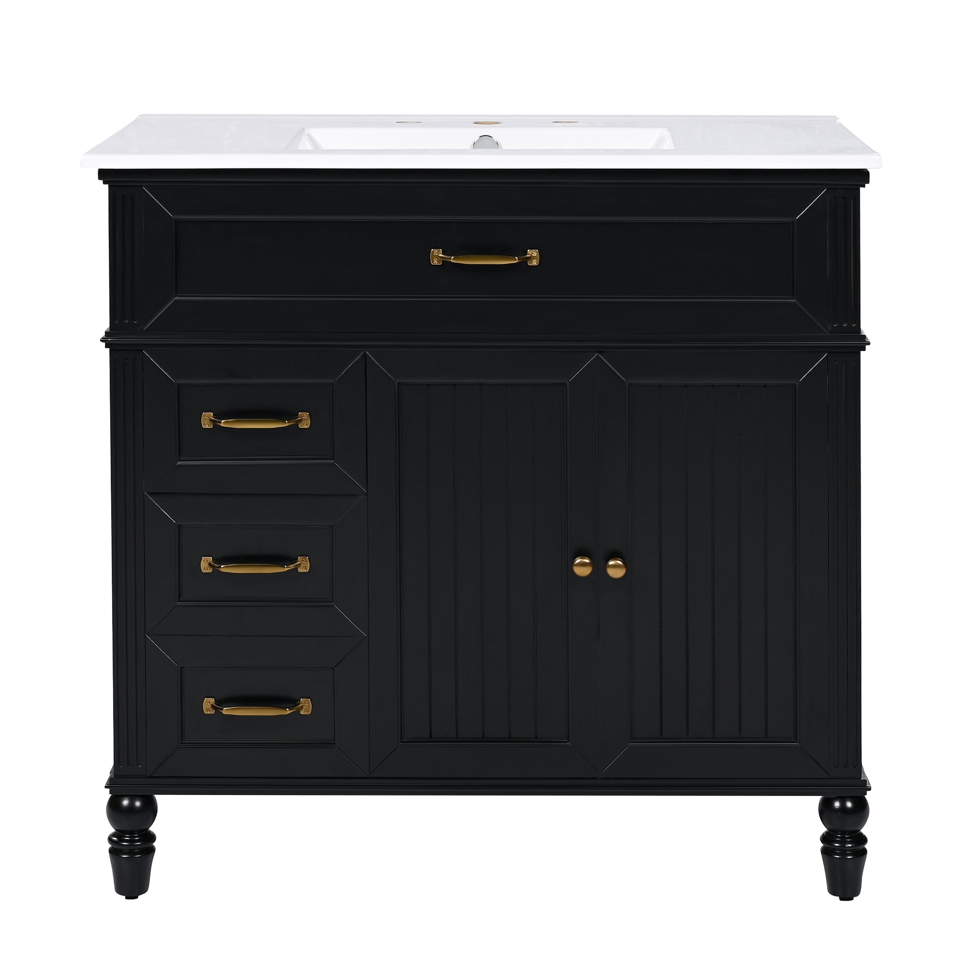 36" Bathroom Vanity With Sink, Black Bathroom Cabinet With Drawers, Solid Frame And Mdf Board, One Package Black Solid Wood Mdf