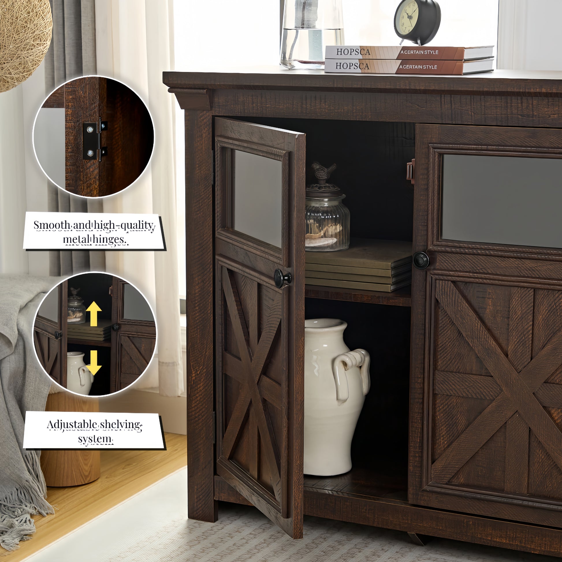 2 Doors Cabinet Large Buffet Sideboard Cabinet Bar Wine Cabinet For Entryway Living Room Buffet Cabinet Table Coffee Bar Wine Bar Storage Cabinet For Dining Room Espresso Espresso Mdf