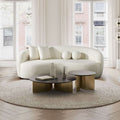 Drake Japandi Style Curvy Boucle Sofa Ivory White,White Boucle 3 Seat