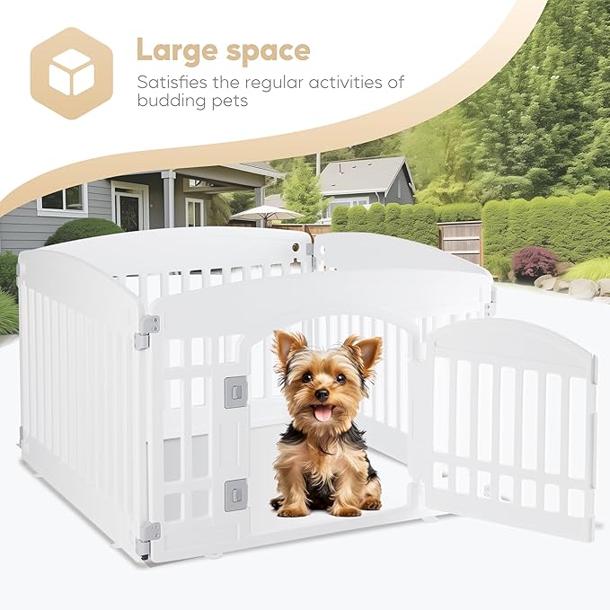 Dog Playpen, 24" Exercise 4 Panel Pet Playpen With Door, Safe And Secure, Folding And Portable Puppy Playpen For Puppies And Small Dogs, White White Plastic