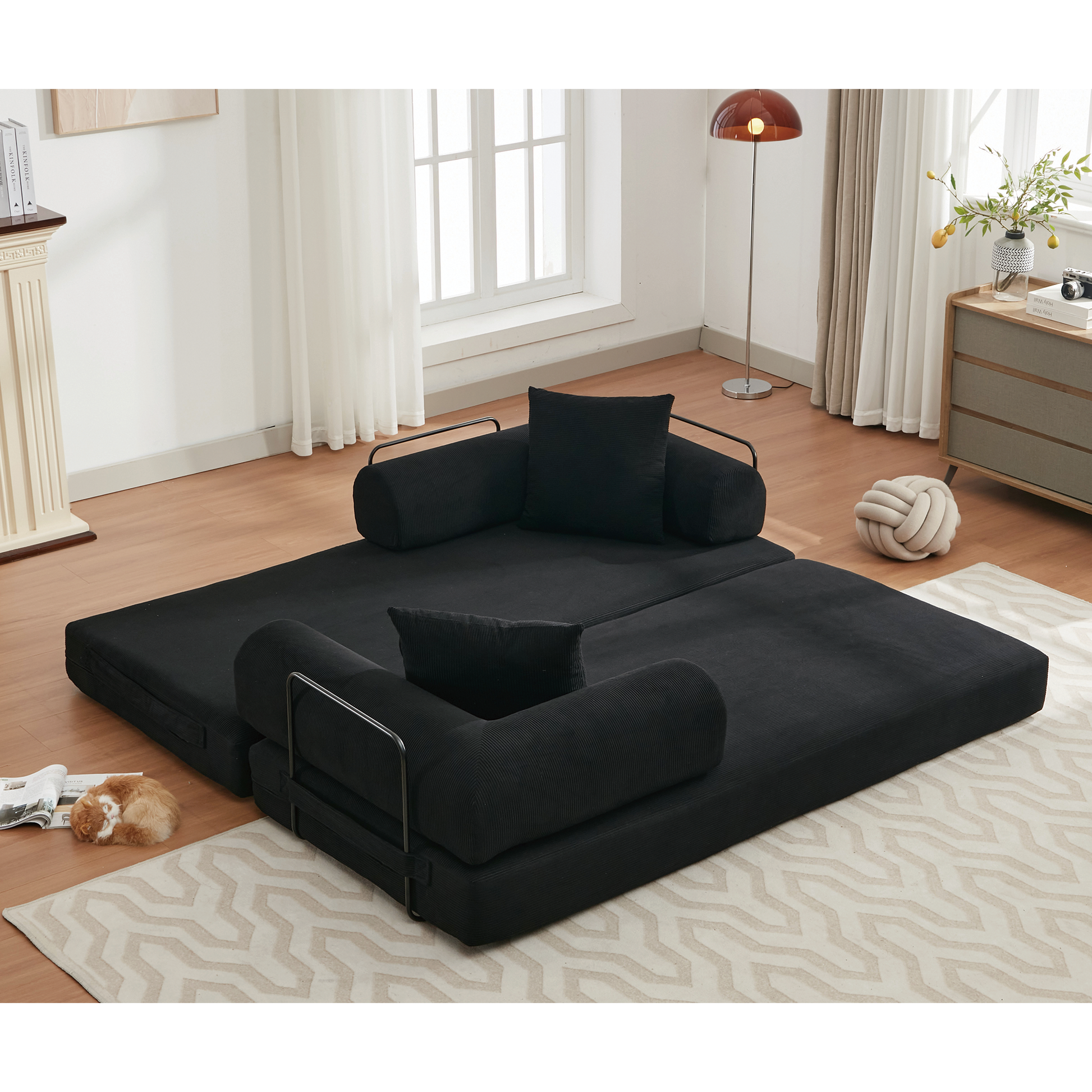 Arrived 78.5" Folding Convertible Out Sleeper Sofa Bed,4 In 1 Diy Combination Convertible Sofa,3 Seat, Folding Sofa, King Sizebedroom,Apartment,Corduroy,Green,Black Black Polyester Primary Living