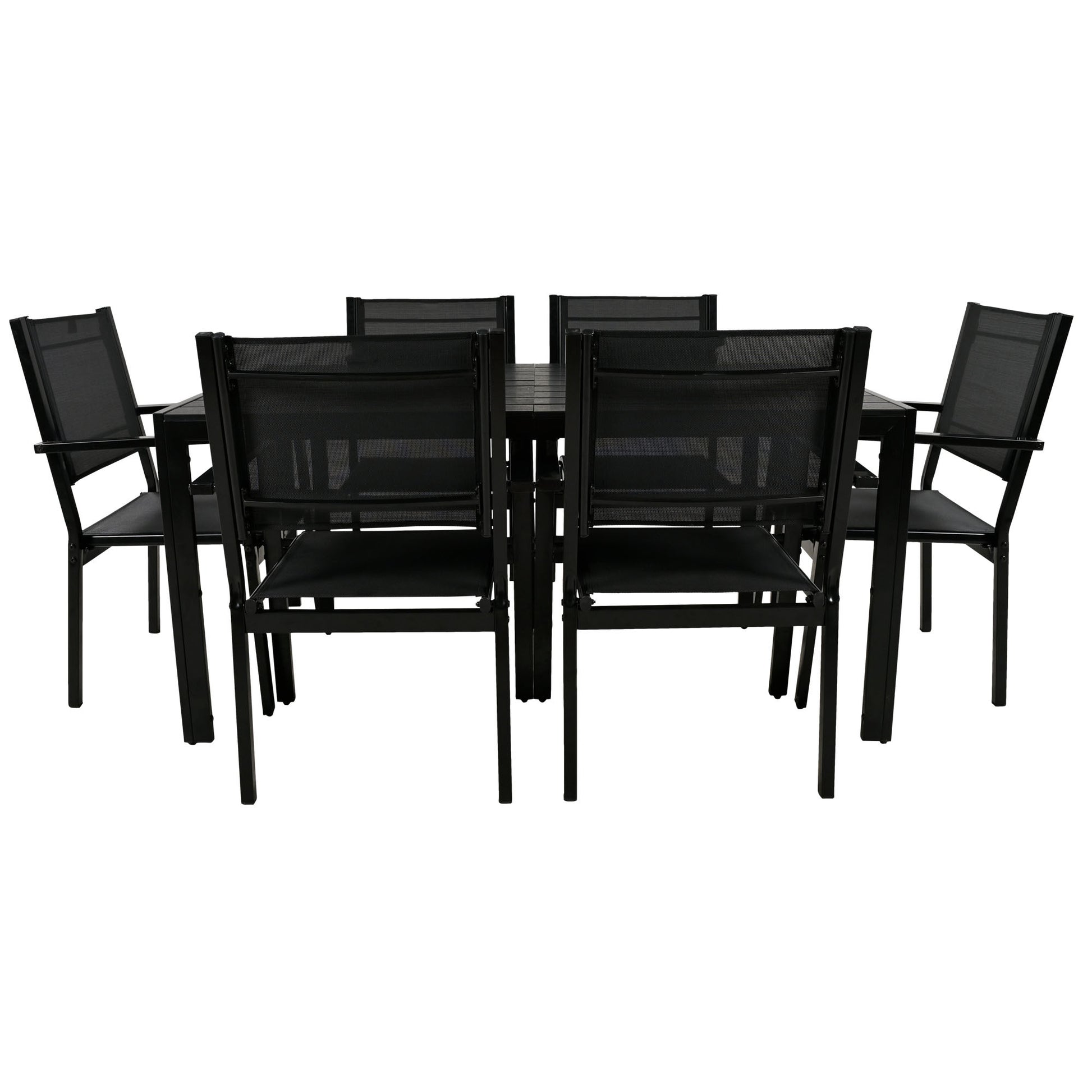 High Quality Steel Outdoor Table And Chair Set, Suitable For Patio, Balcony, Backyard. Black Seats 6 Steel