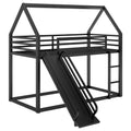 Twin Over Twin House Bunk Bed With Ladder And Slide,Black Twin Black Metal