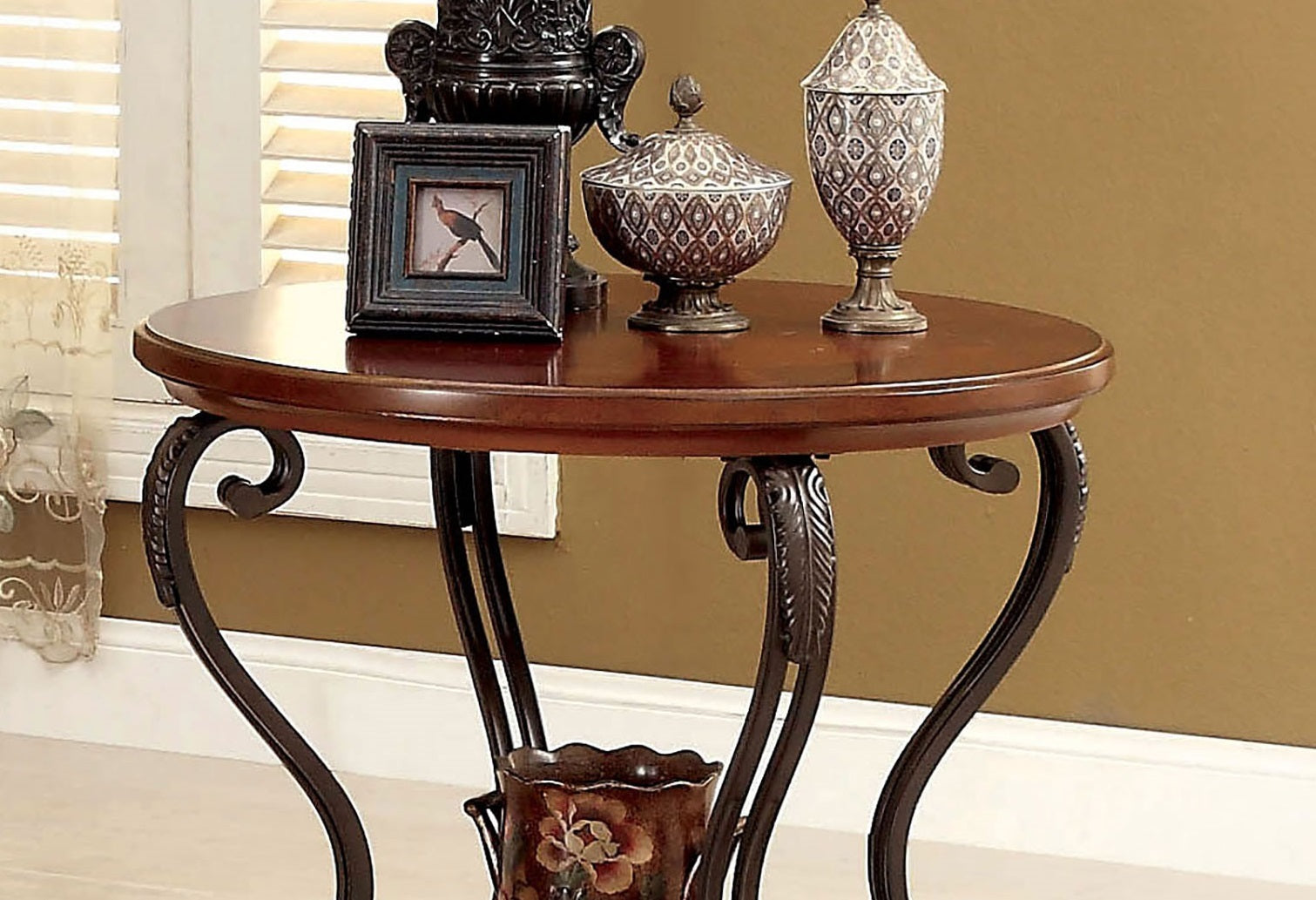 Traditional Style Brown Cherry 1Pc End Table Open Bottom Shelf Ornate Design Living Room Furniture Brown Multi Primary Living Space Classic,Contemporary,Ornate Traditional,Traditional Open Storage Coffee & End Tables Solid Wood