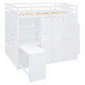 Full Size Bunk Bed With Wardrobe,Desk And Shelves,White White Mdf Lvl