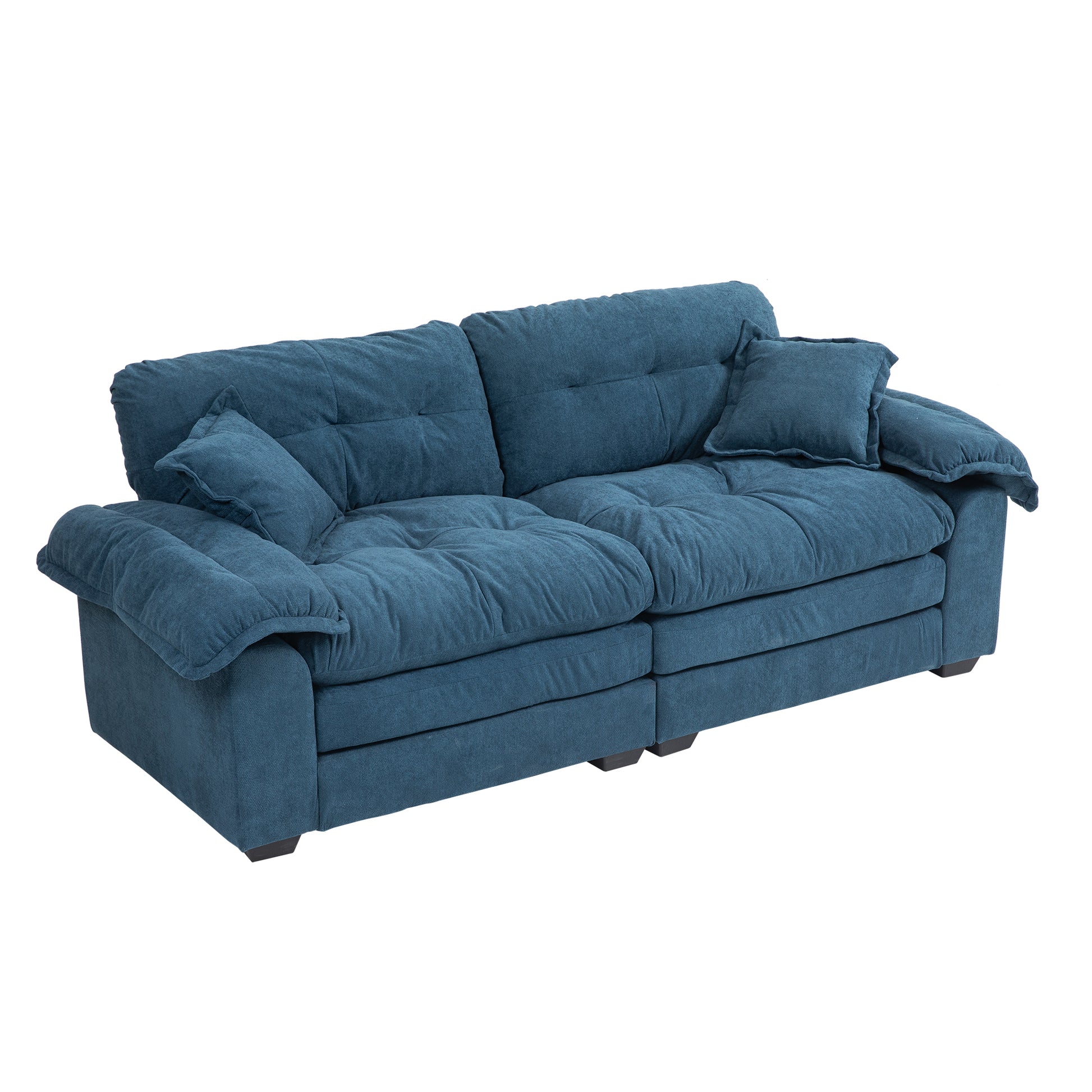 84" Chenille Recliner Sofa Small Sofa Loveseat Deep Seat Sofa Couch With 2 Throw Pillows & Memory Foam For Living Room Apartment Office Lounge Blue Blue Memory Foam Chenille,Upholstered 2 Seat