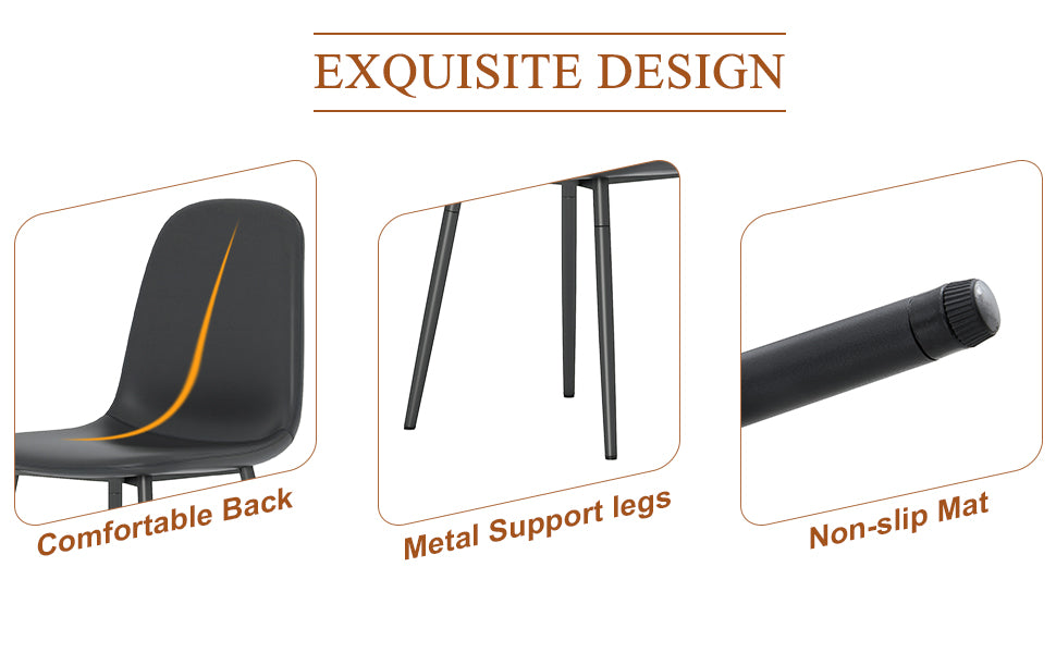Modern Minimalist Black Dining Chair Set Four Chairs Per Box, Stable And Comfortable.Modern Mid Century Style Upholstered Side Chairs,Spoon Shaped Chairs With Black Metal Legs. Black Metal,Pu