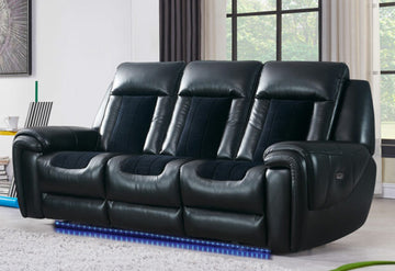 Clark Blanche Black Velvet Power Reclining Sofa With Led Black Fabric 3 Seat