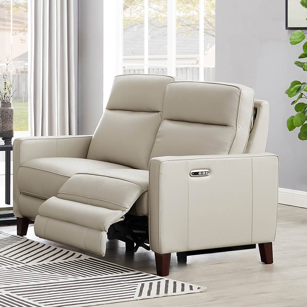 Ashby Power Headrest Zero Gravity Reclining Loveseat Beige Memory Foam Genuine Leather