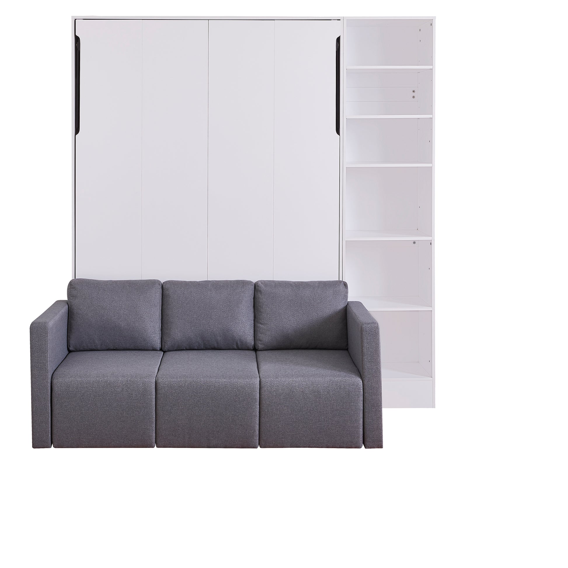 Full Size Murphy Bed Wall Bed With Sofa,With Shelves,White Full White Plywood