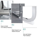 Table And Chair Set. Large Modern Rectangular Table With Glass Top And Silver Metal Legs. Furnished With Soft And Comfortable Pu Chairs With Faux Leather Upholstered Seats And Silver Metal Legs. Gray Silver Seats 6 Glass Metal
