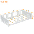 Twin Size Floor Platform Bed With Built In Book Storage Rack,White Twin White American Design Pine