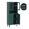 Tall Storage Show Cabinet With 2 Glass Display Door & 2 Doors, Tall Kitchen Pantry Cabinet With Gold Handles, Modern Cabinet Freestanding For Bathroom, Dining Living Room, Green Green Mdf