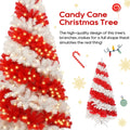 6Ft Artificial Christmas Tree With 300 Led Lights And 900 Bendable Branches, Candy Cane Christmas Tree Holiday Decoration, Creative Decorated Trees, Xmas Tree Christmas Decorations Red,White Pvc