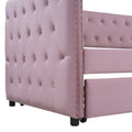 Twin Size Tufted Upholstered Daybed With Trundle, Velvet Sofabed With Rivet Design, No Box Spring Needed,Pink Twin Pink Velvet