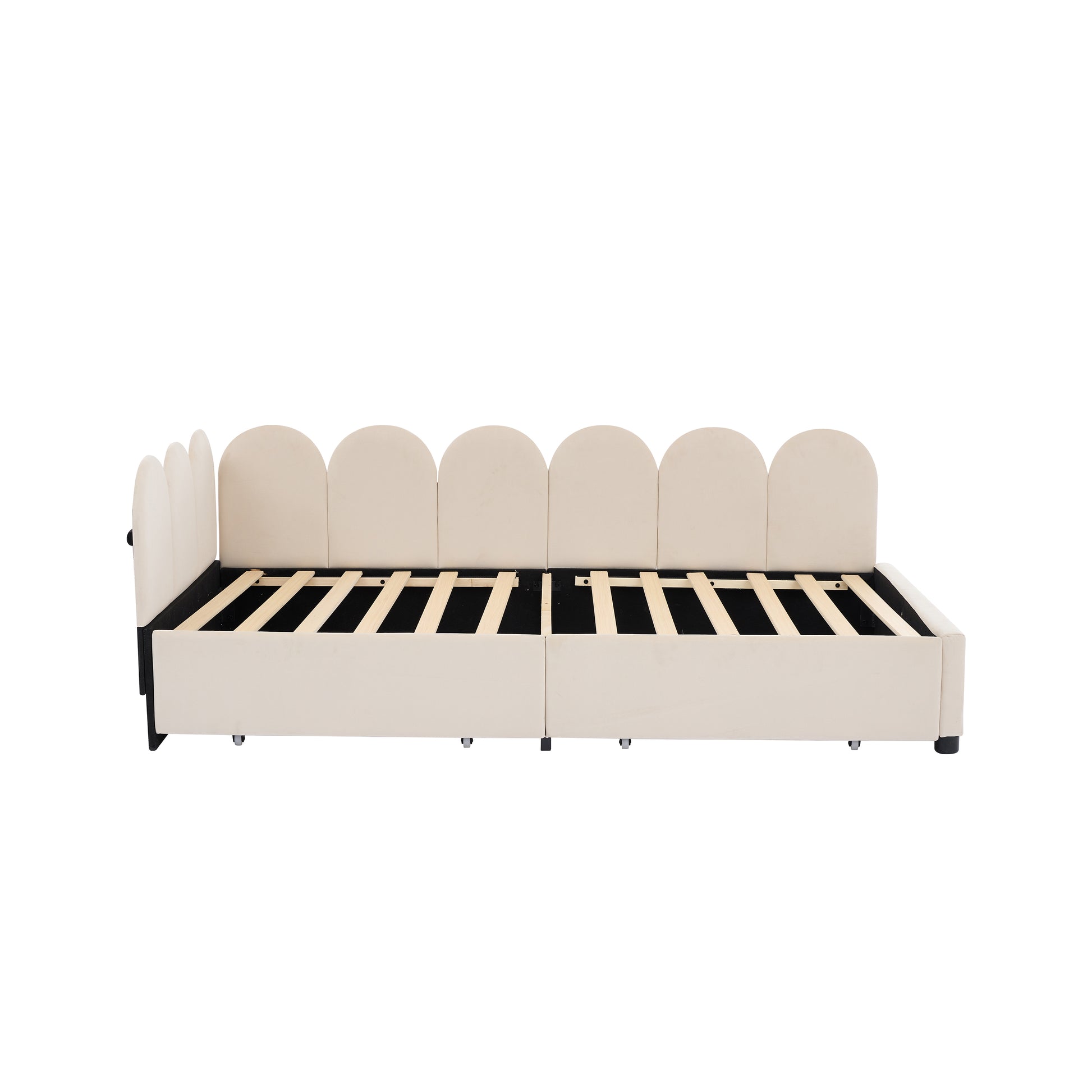 Twin Size Upholstered Daybed With 2 Drawers, Velvet Sofabed With Soft Fabric Headboard, No Box Spring Needed, Beige Twin Beige Wood Fabric