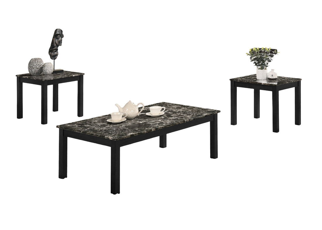 Contemporary Black Faux Marble Top 1X Coffee Table And 2X End Tables 3Pc Coffee Table Set Living Room Furniture Black Primary Living Space Classic,Contemporary,Modern,Transitional Rubberwood