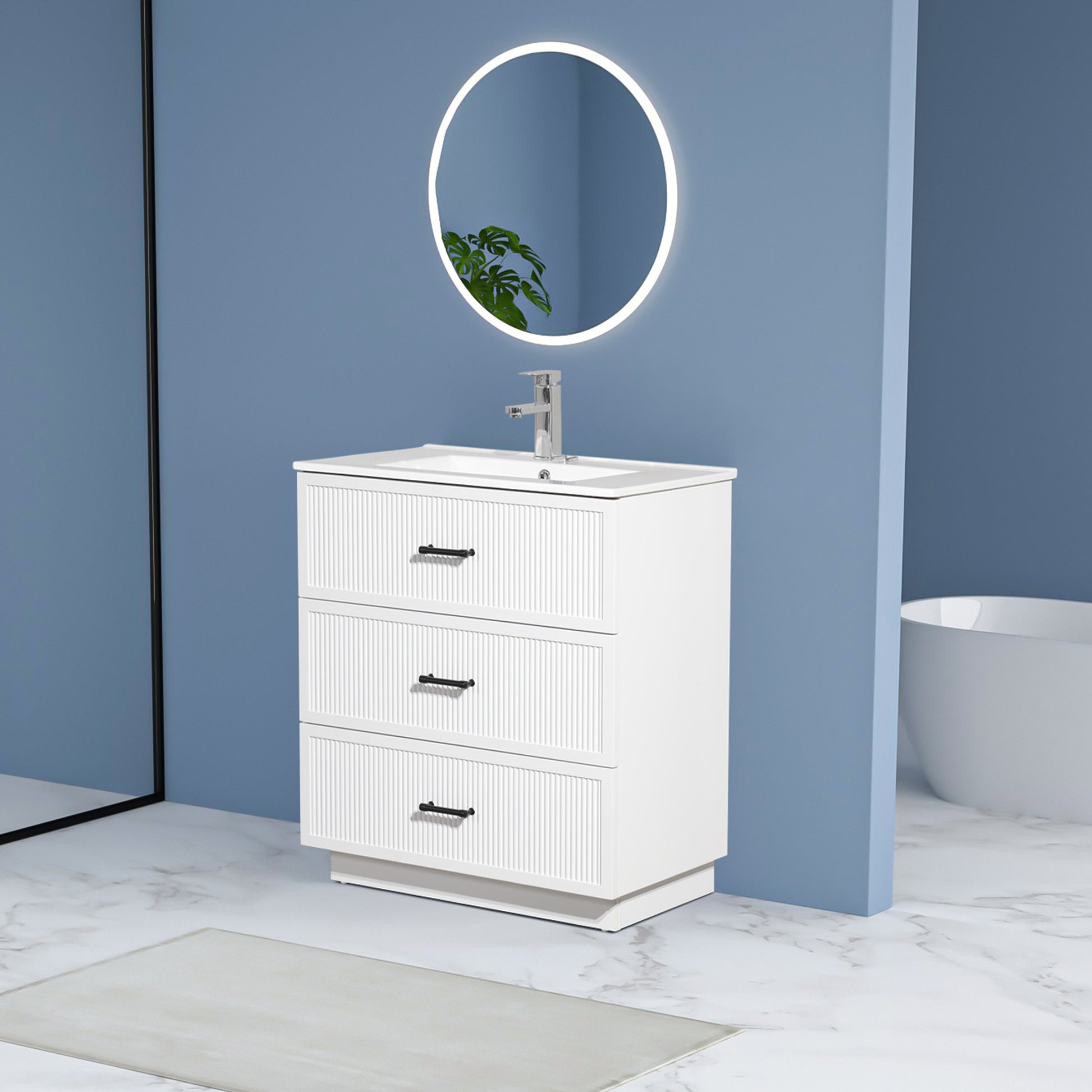 30 Inch Bathroom Vanity With Ceramic Sink Combo Set, Modern Freestanding Bathroom Storage Cabinet With 2 Drawers, Floor Standing Bath Vanity, White White Mdf