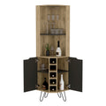 Audra Corner Bar Cabinet Six Built In Wine Rack, Two Shelves, Four Shelves With Door Macadamia Black Black Dark Walnut Dining Room Modern Shelves Included Particle Board