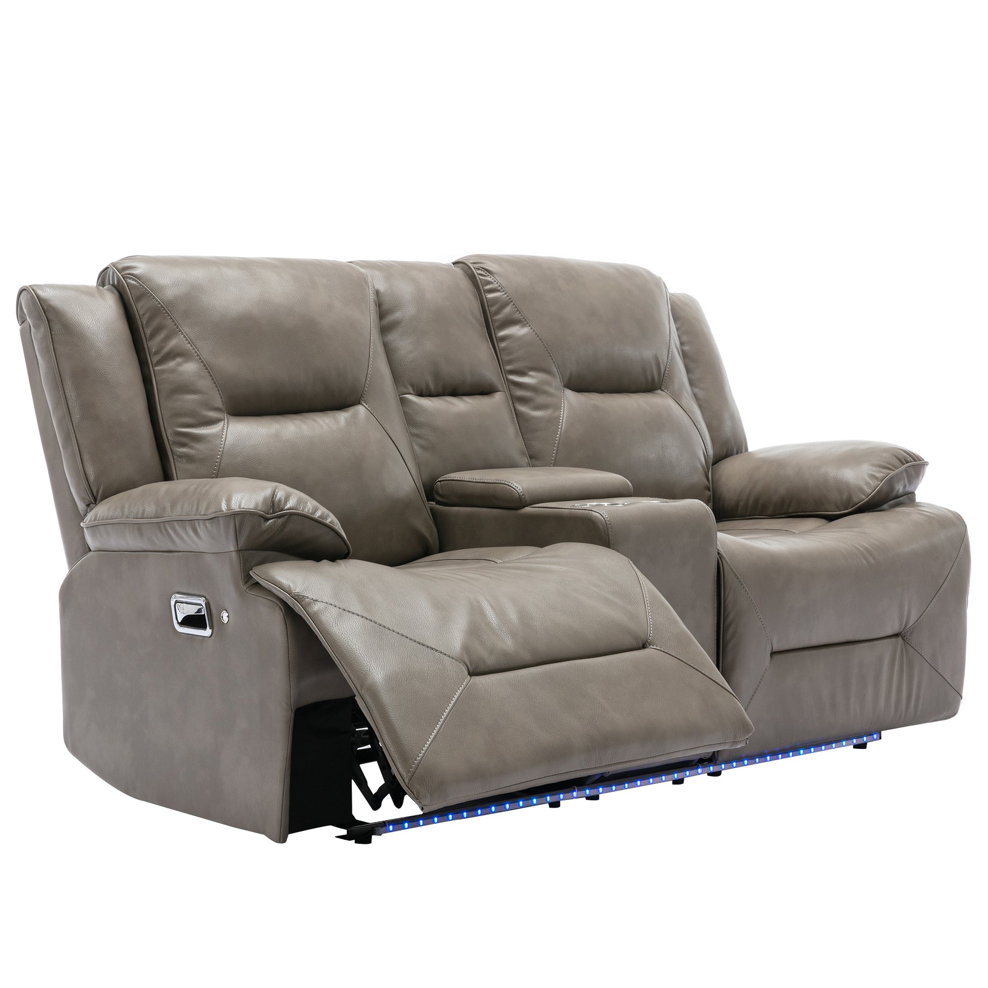 Home Theater Recliner Set Manual Recliner Chair With A Led Light Strip Two Built In Cup Holders For Living Room,Bedroom, Grey Grey Foam Pu