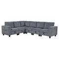 6 Piece Modular Sectional With Storage Seats, Side Pockets, Charging Ports Dark Gray Corduroy Fabric Modern Living Room Sectional Couch Solid Wood Furniture Dark Gray Polyester Wood Primary Living Space Modern Solid Wood 6 Seat