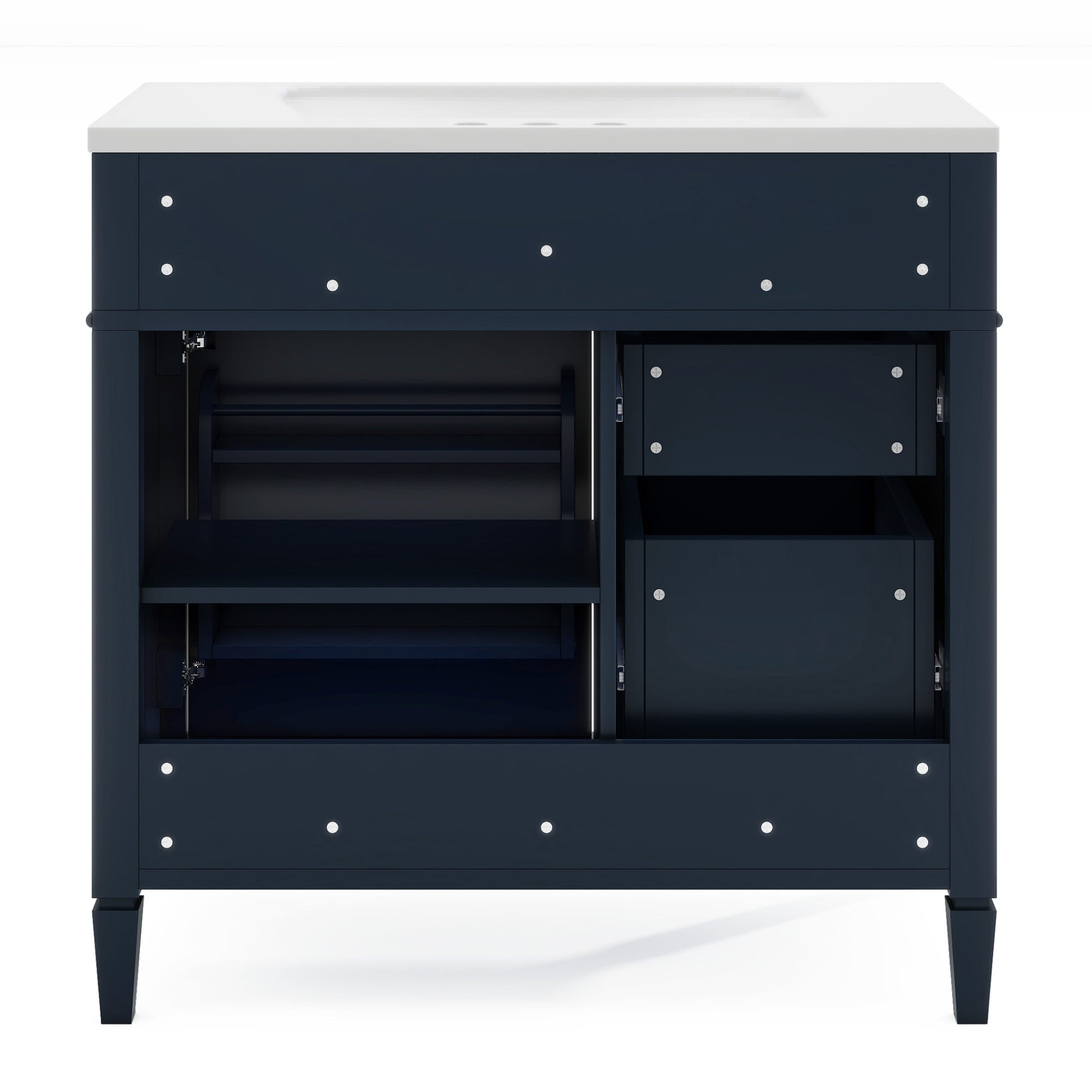 36'' Bathroom Vanity With Top Sink, Modern Bathroom Storage Cabinet With 2 Drawers And A Tip Out Drawer, Single Sink Bathroom Vanity 3 Blue 1 1 Adjustable Hinges Bathroom Freestanding Solid Wood Mdf Painted