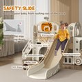 Qaba 9 In 1 Toddler Slide, Indoor Slide For Kids Ages 1 6, Car Themed Baby Slide With Basketball Hoop, Climber, Storage Space, Ring Toss, Telescope, Tunnel, Cream White Cream White Hdpe