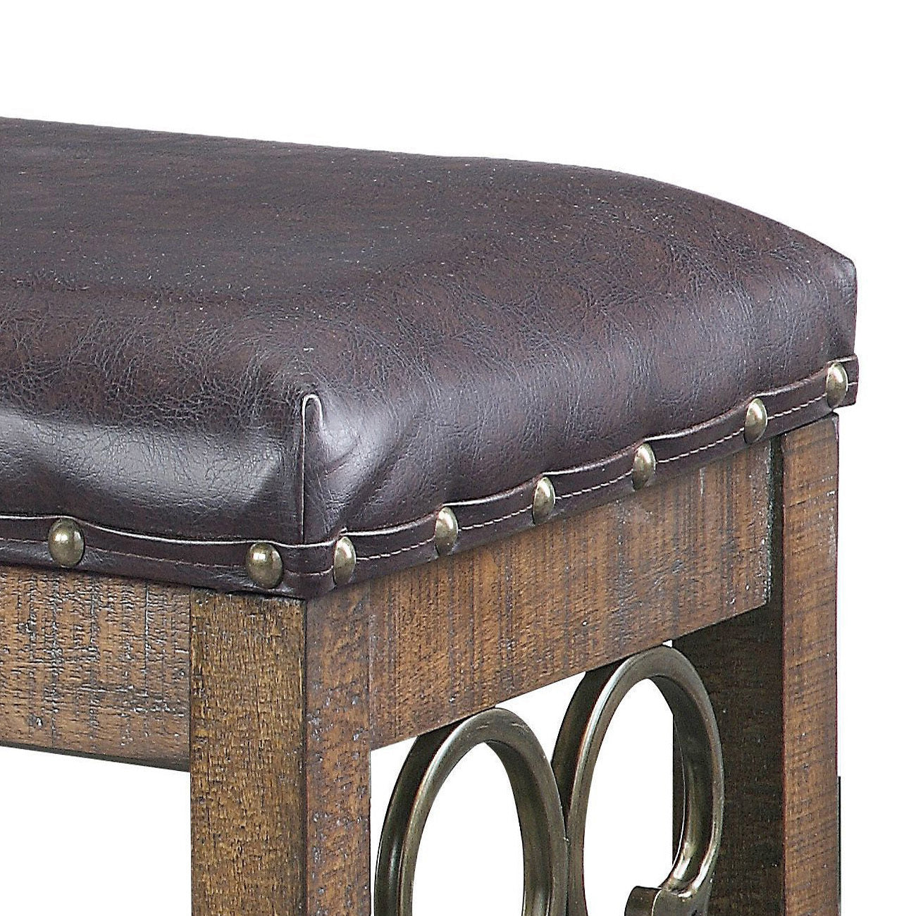 Black And Weathered Cherry Bench With Trim Black Brown Bedroom Farmhouse,Modern Rubberwood Foam Faux Leather