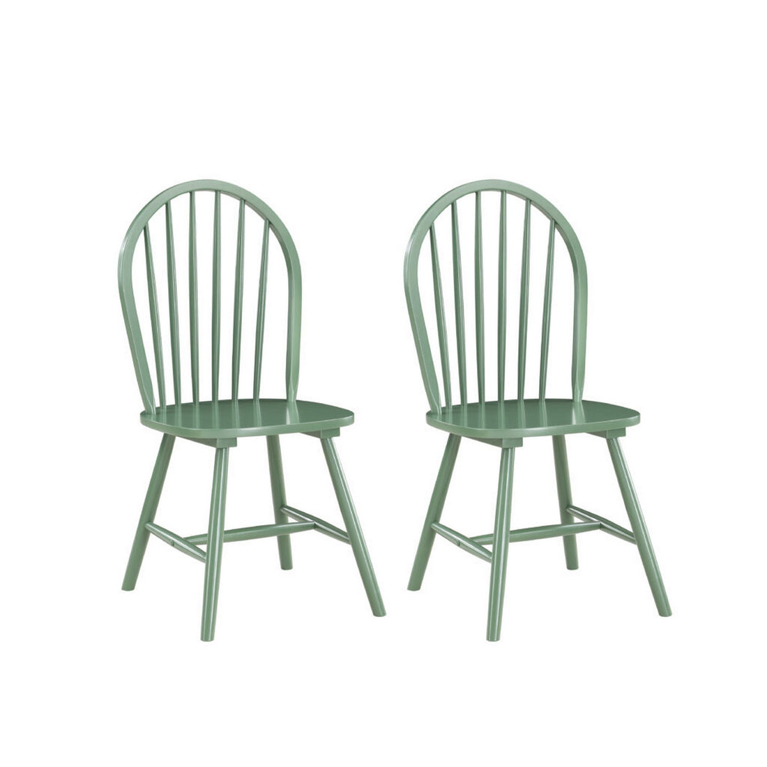 Irvin 18 Inch Modern Dining Chairs, Round Spindle Backs, Set Of 2, Green Green Solid Wood