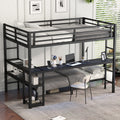 Full Xl Over Twin Bunk Bed With Desk And Shelves, Multiple Placement, With Led And Usb, Black Black Metal