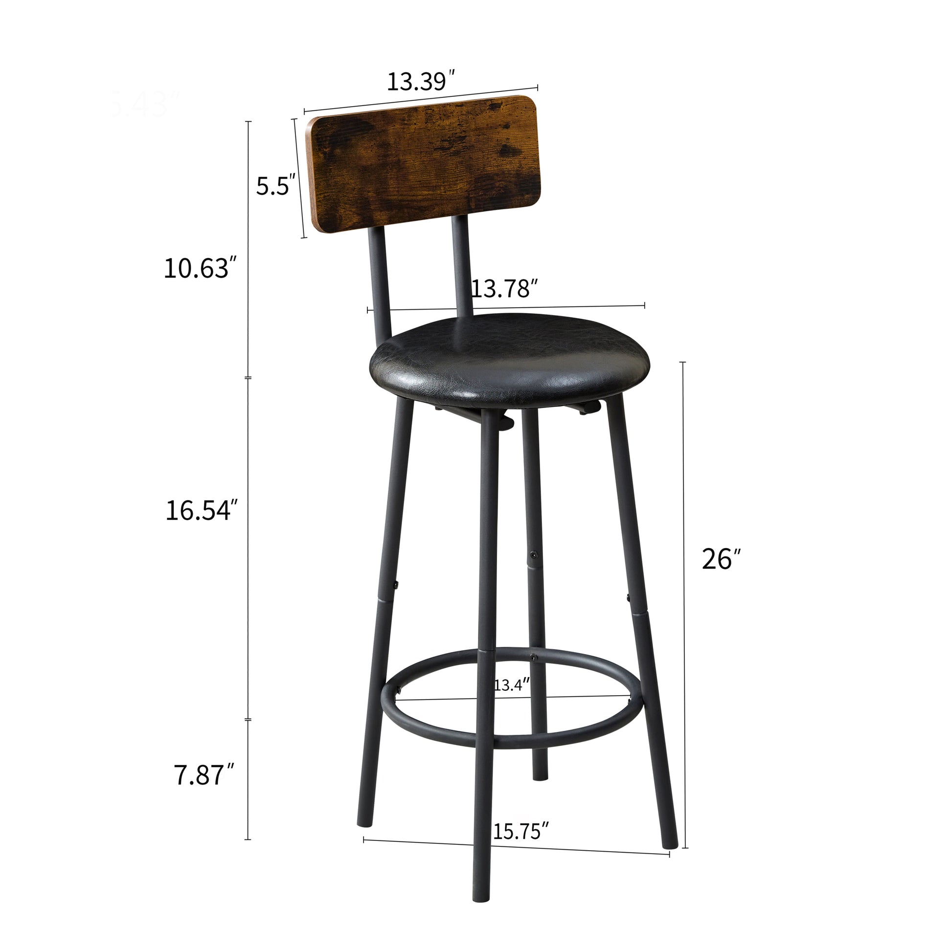 Bar Industrial Style Five Piece Set, Four Soft Bags With Backrest Bar Chairs, Industrial Style Iron Wood Table Set, Suitable For Kitchen, Restaurant, Bar. Antique Brown European,Industrial,Mid Century Modern,Minimalist Particle Board Particle Board