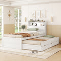 Twin Size Wooden Led Platform Bed With Trundle, With Storage Headboard, With Drawers, White Twin White Plywood