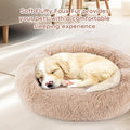 20 Inch Donut Dog Bed, Calming Bed For Dogs, Brown Cat Bed Washable, Round Dog Donut Bed Washable, Plush Fur Dog Bed, Dog Cuddle Bed Brown Faux Fur