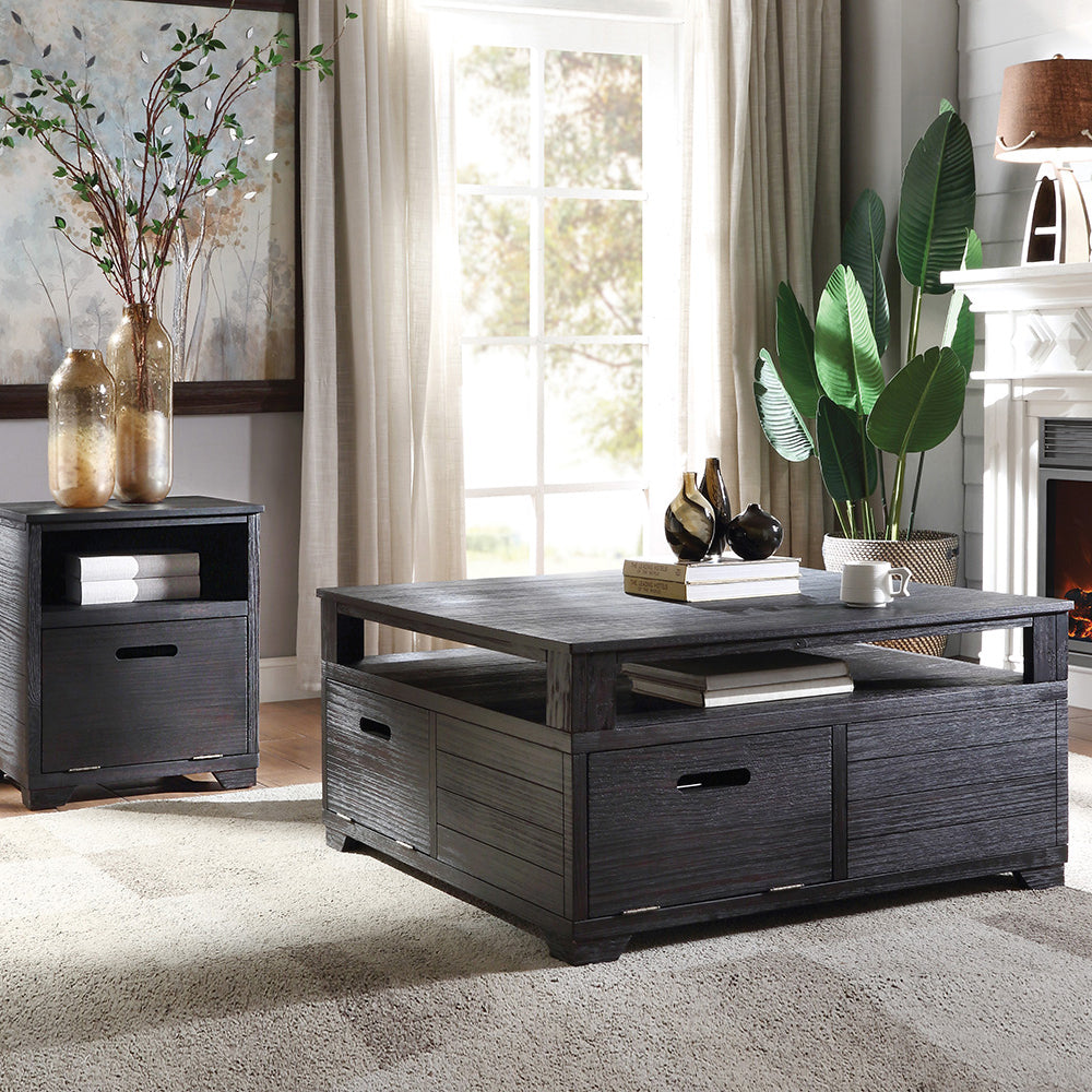 Antique Black End Table With Drop Down Door Antique Black Wood