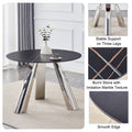 A 42 Inch Burn Stone Round Table With Stainless Steel Legs Can Accommodate 4 Or 6 Diners Black Natural Sintered Stone,Stainless Steel