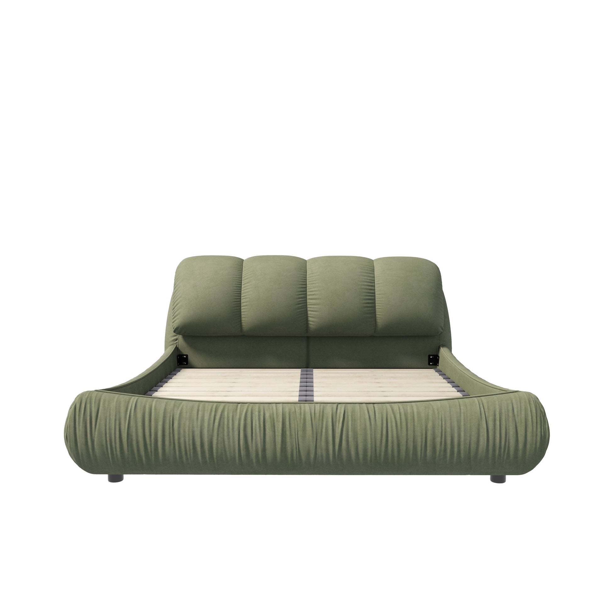 King Size Upholstered Platform Bed With Oversized Padded Backrest, Thickening Pinewooden Slats And Solid Wood Leg,Green Box Spring Not Required King Green Wood Polyester Solid Wood