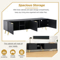 Modern Minimalist Geometric Tv Cabinet With Metal Handles And Gold Legs For Tvs Up To 80'', Multi Functional Tv Stand With Storage Cabinets, Entertainment Center For Living Room, Black Black Gold Primary Living Space 80 89 Inches 80 89 Inches 80 Inches