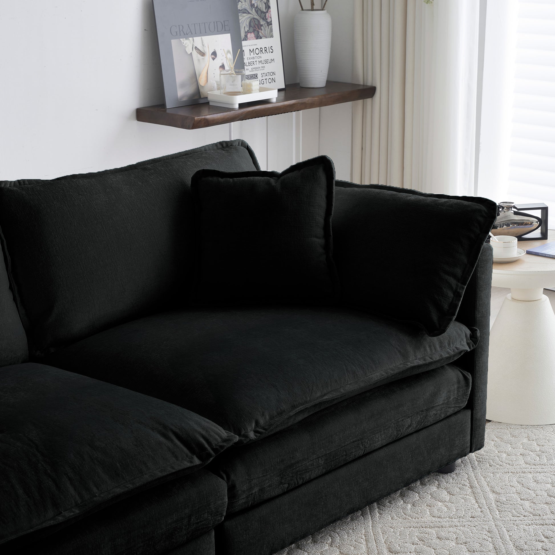 Alternative Sofa Round Armrests For 2 Seater Sofa, 3 Seater Sofa And 4 Seater Sofa, Black Chenille Black Chenille 1 Seat