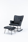 Rocking Chair, Glider Chair,Rocking Accent Chair With Lumbar Pillow And Ottoman For Nursery Living Room Bedroom Black Pu