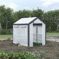 Outsunny 8' X 6' X 7.5' Walk In Greenhouse, Outdoor Gardening Canopy With 6 Roll Up Windows, 2 Zippered Doors & Weather Cover, White White Steel