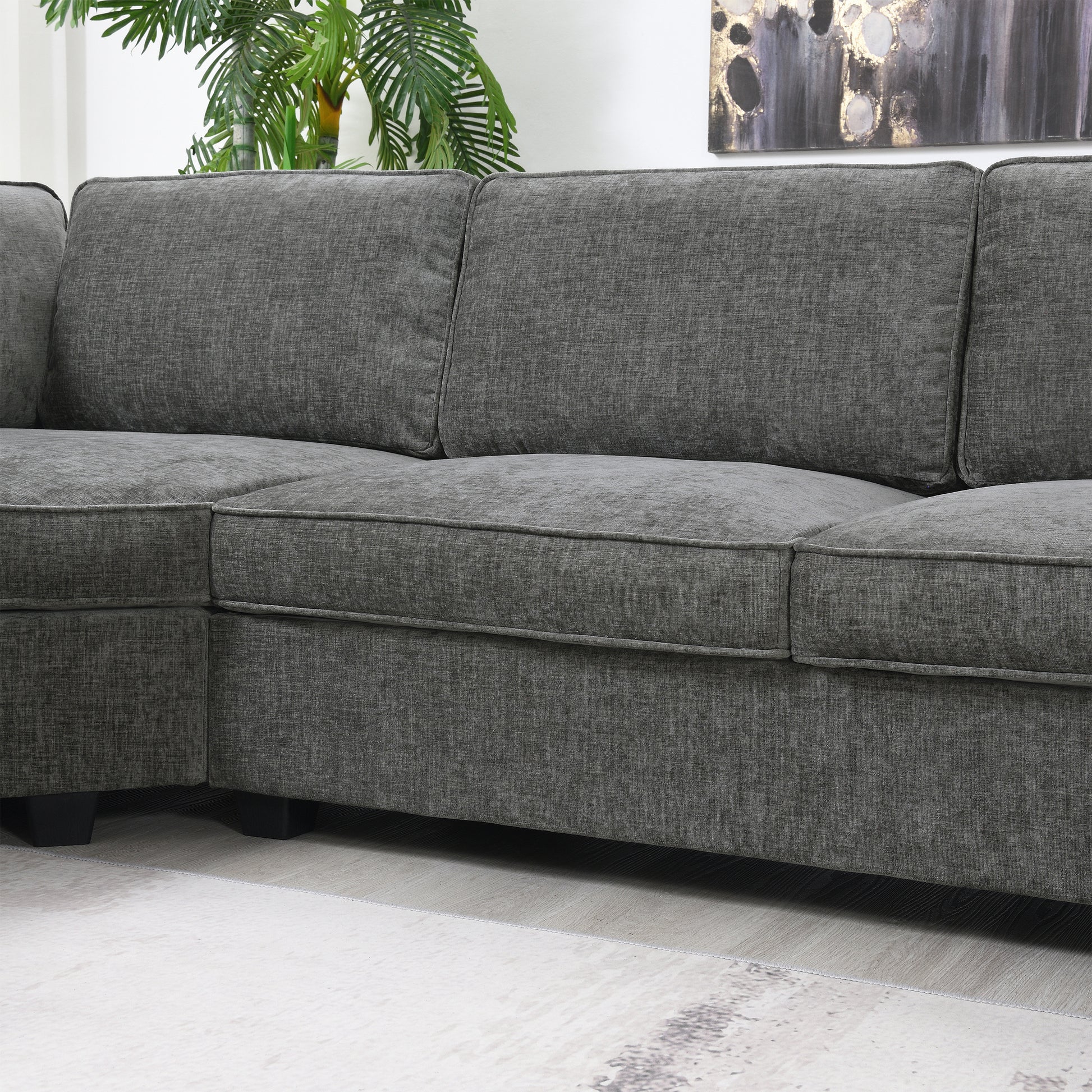 119*67" U Shaped Sectional Sofa,6 Seat Chenille Couch Set With Oversized Chaise Lounge,Irregular Corner,Deep Seat Comfy Sofa With Cup Holders For Living Room,Apartment,2 Colors Dark Gray Chenille 6