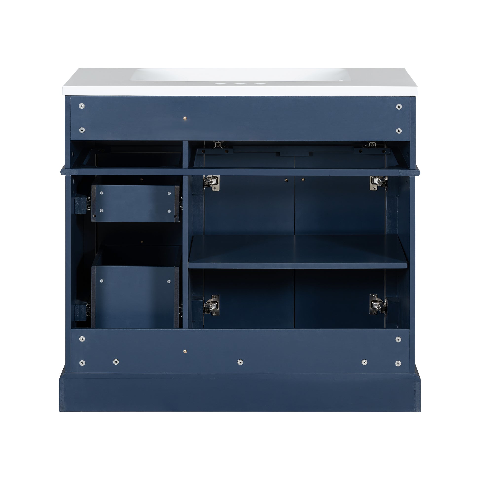 36'' Bathroom Vanity With Resin Sink Combo, Solid Wood Frame Bathroom Storage Cabinet, Freestanding Vanity Set With 3 Drawers& Adjustable Shelf Blue Bathroom Modern Solid Wood Mdf Resin