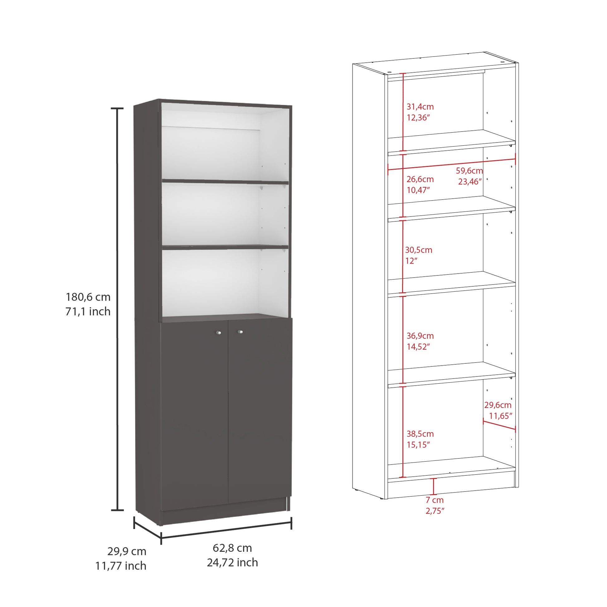 Poole 3 Piece Home Bookcase Set, 67" Wide With 12 Shelves And 2 Door Cabinetliving Room Set Matt Gray White Freestanding 5 Or More Shelves Gray White Matte,Multicolor Office Open Storage Space