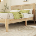 Queen Size Rubber Wooden, Solid Wooden Bed With Rattan Headboard, Enhanced By Support Feet Queen Natural American Design Rubber Wood