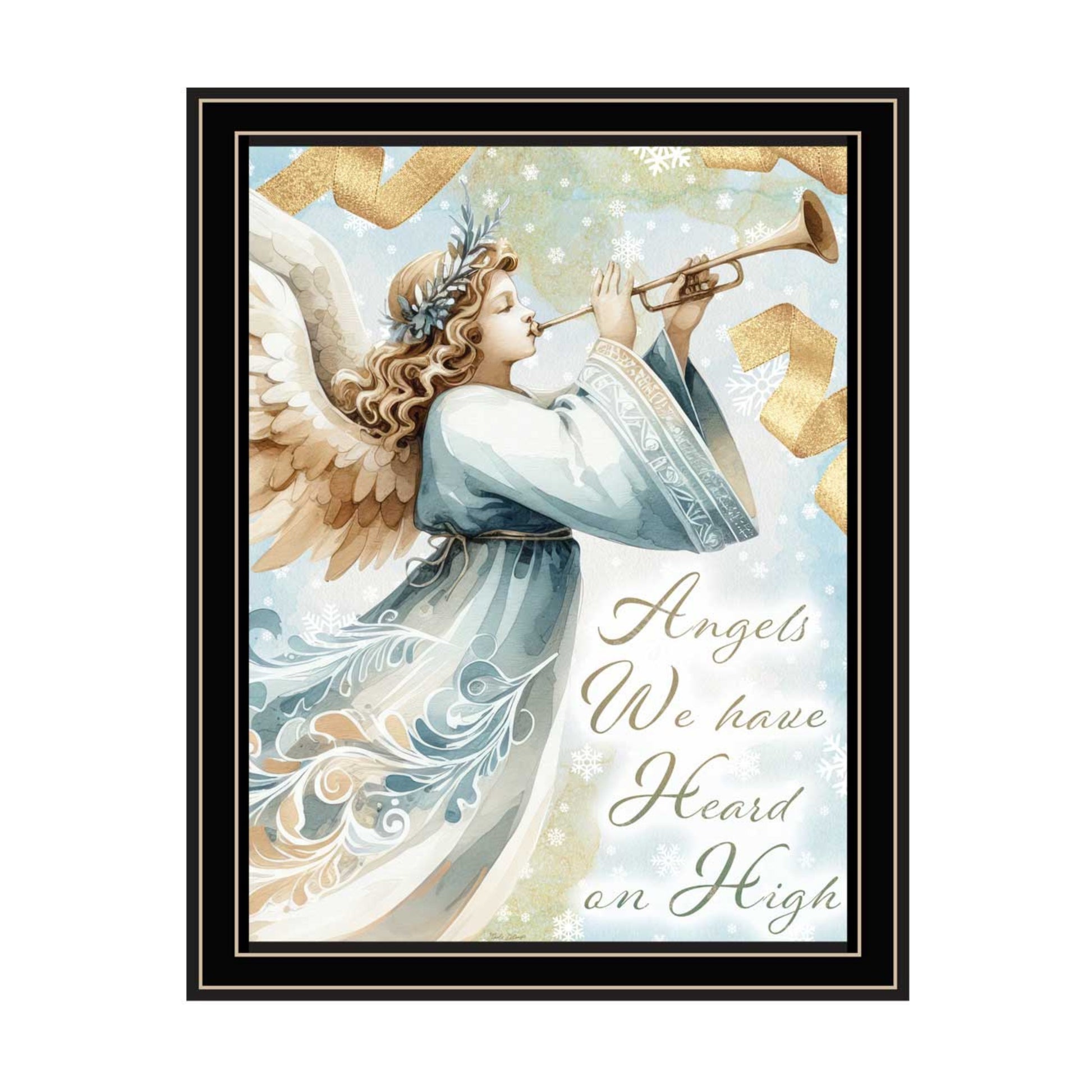 2 Piece Vignette Angels We Have Heard On High Black Framed Wall Art For Living Room, Holiday Wall Art Print For Home Decor, Bedroom Wall Art By Nicole Decamp Multicolor Wood Paper